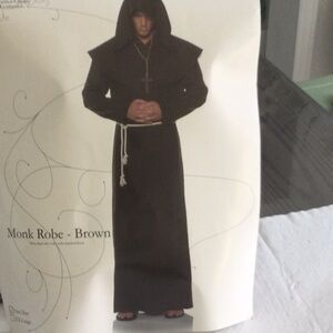 Mens or Woman’s Monk Robe Costume - Set Brown Monk Robe; Rope Belt, Cross, Wig